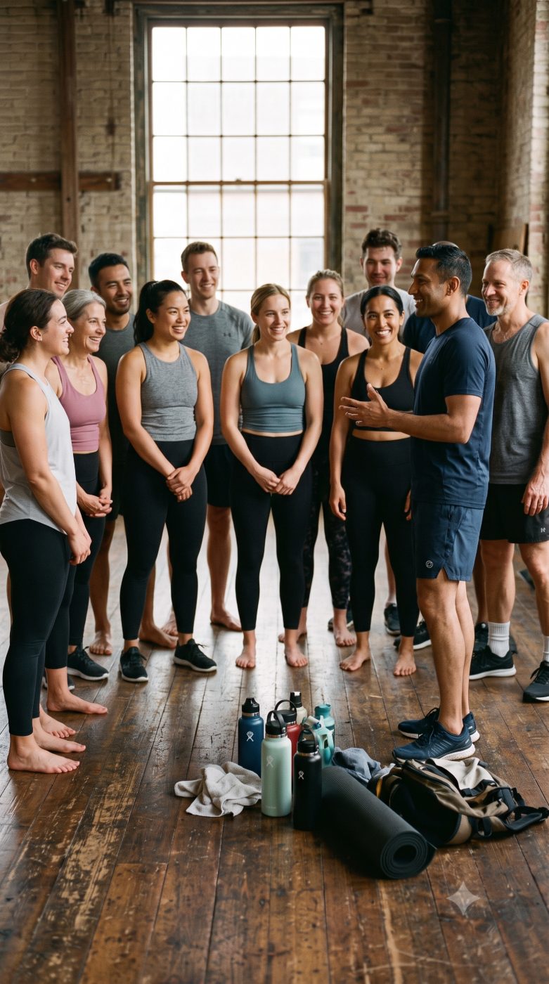 Amo coaching a small group on a studio floor